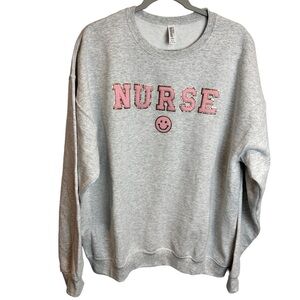 Jerzees Gray NURSE Sweatshirt with Pink Appliqué XL
